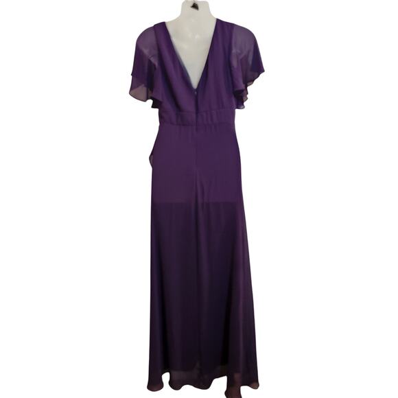 Ever Pretty Purple High Low Elegant Lotus Sleeves Chiffon Bridesmaid Dress Large - Picture 3 of 7